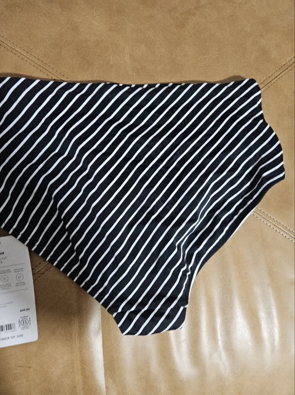 Athleta Black and White Striped High-Waist Bikini Bottoms